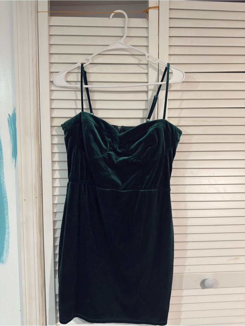 Amazon Dark Green Velvet Spaghetti Strap Mini Dress